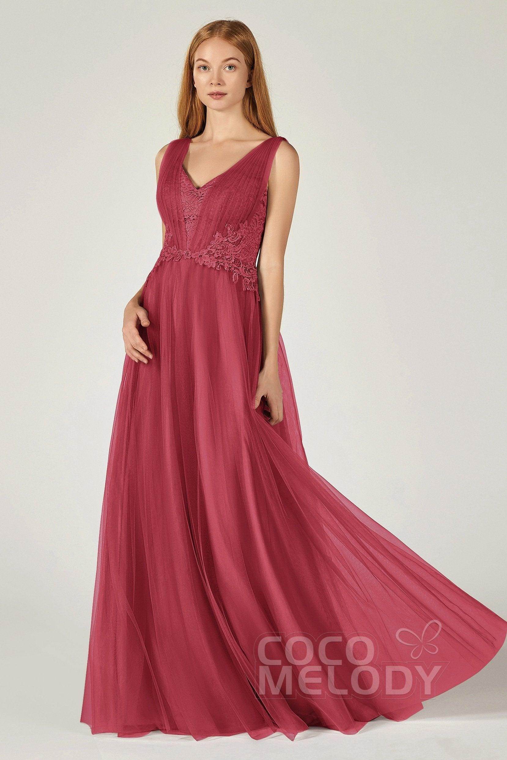 A-Line Floor Length Tulle/Lace Bridesmaid Dress CB0381 - COCOMELODY